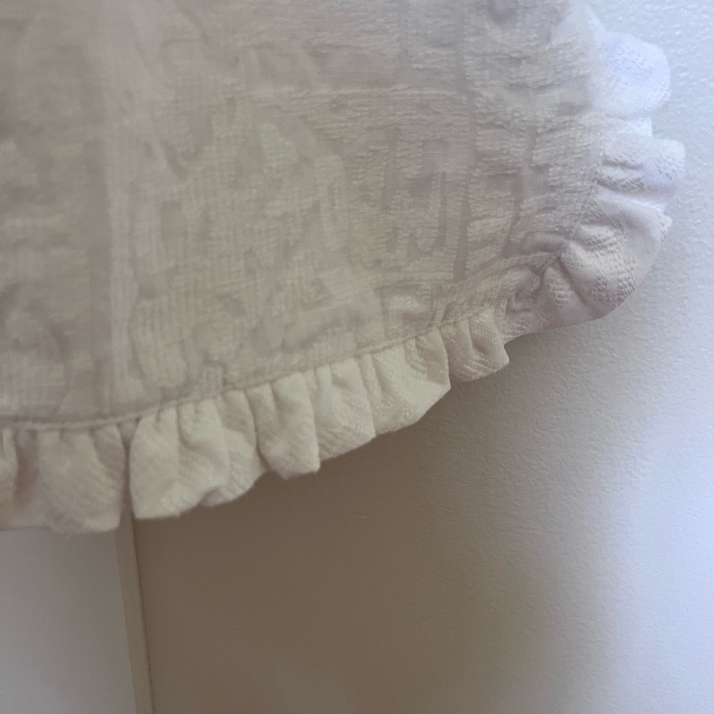 Tuckernuck Clara White Mini Dress Ruffle Cross Stitch Empire Medium - Picture 6 of 8